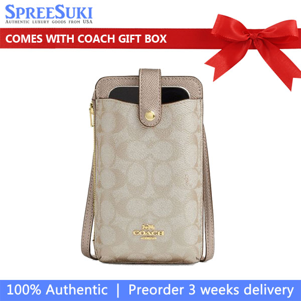 Coach Phone Crossbody Bag In Signature Canvas Champagne Multi # CW401