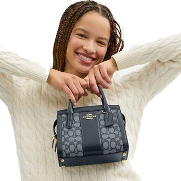 Coach Andrea Carryall Bag In Signature Jacquard Navy Midnight Navy # CT766