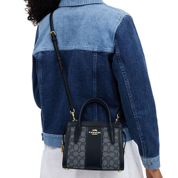 Coach Andrea Carryall Bag In Signature Jacquard Navy Midnight Navy # CT766