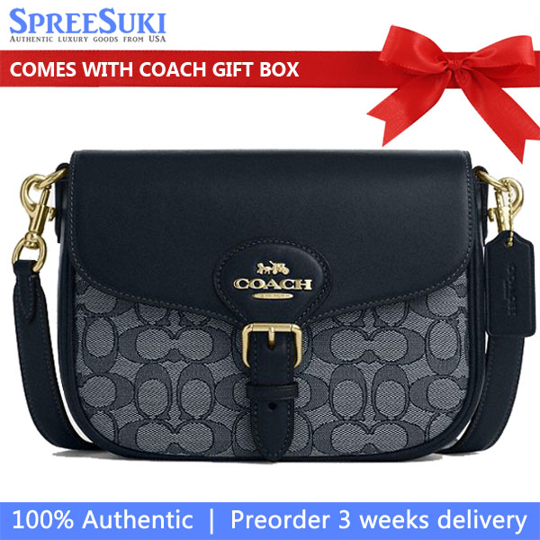 Coach Amelia Saddle Bag In Signature Jacquard Midnight Navy # CU998