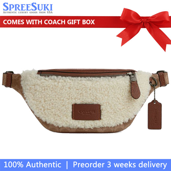 Coach Warren Mini Belt Bag In Signature Canvas Tan Natural Vintage Brown # CY884