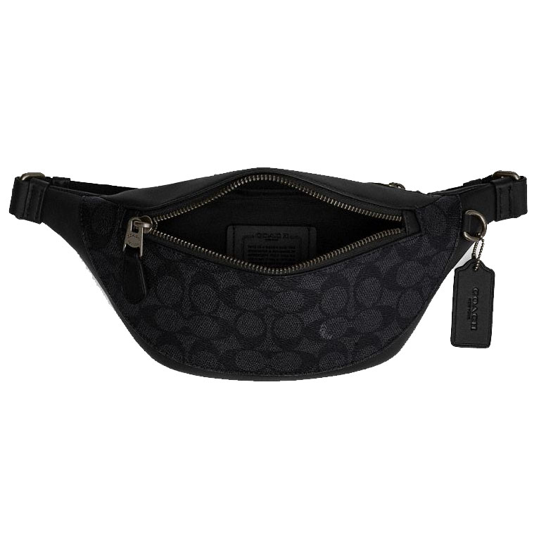 Coach Warren Mini Belt Bag In Signature Canvas Gunmetal Charcoal Black # CW369