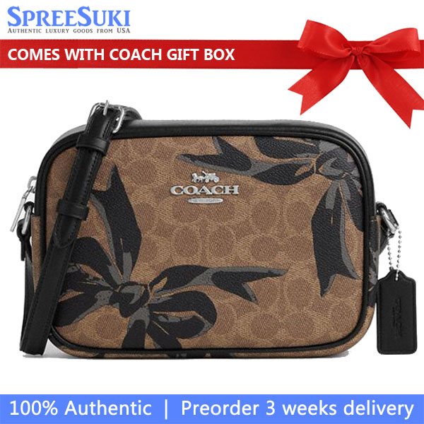 Coach Jamie Camera Bag In Signature Canvas With Bow Print Silver Tan Black Multi # CZ769