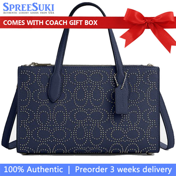 Coach Nina Small Tote Bag With Signature Rivets Black Antique Nickel True Navy # CX266