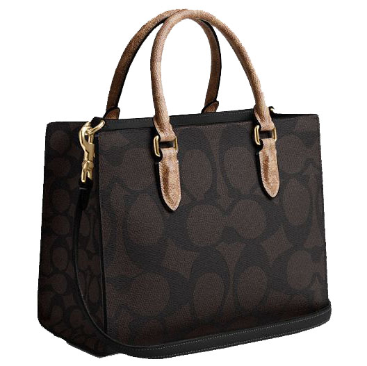 Coach Maggie Small Tote Bag In Blocked Signature Canvas Walnut Tan # CY676