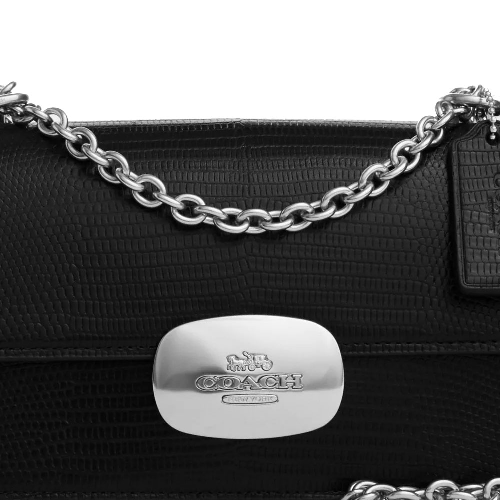 Coach Eliza Flap Crossbody Bag Silver Black # CR106