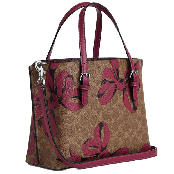 Coach Mollie Tote Bag 25 In Signature Canvas With Bow Print Silver Tan Pink Multi # CZ767