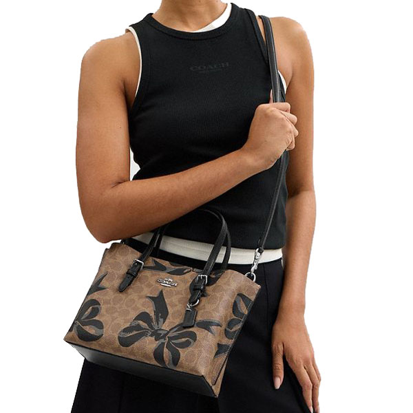 Coach Mollie Tote Bag 25 In Signature Canvas With Bow Print Silver Tan Black Multi # CZ767