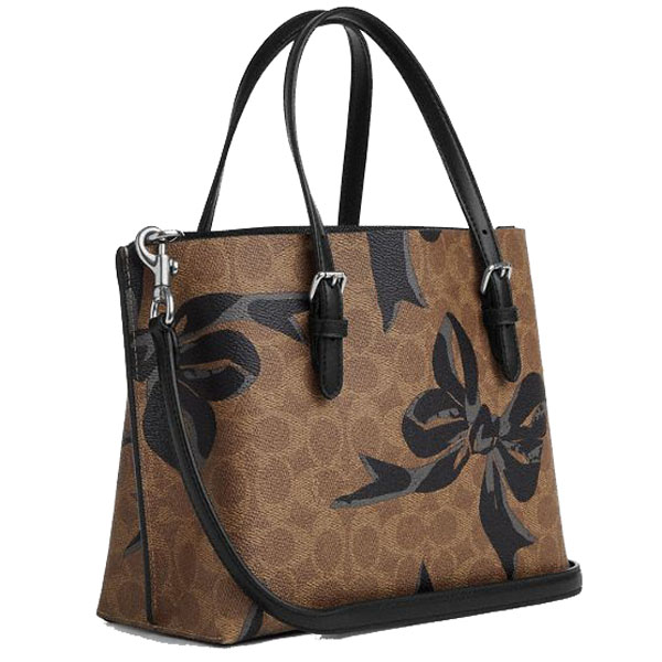 Coach Mollie Tote Bag 25 In Signature Canvas With Bow Print Silver Tan Black Multi # CZ767