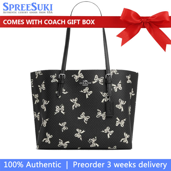 Coach Mollie Tote Bag With Bow Print Silver Black Multi # CY647