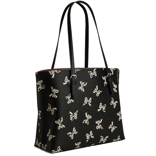 Coach Mollie Tote Bag With Bow Print Silver Black Multi # CY647