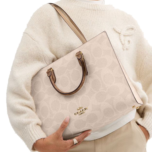 Coach Maggie Tote Bag In Blocked Signature Canvas Sand Tan # CY677