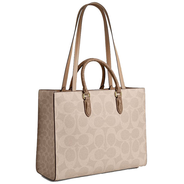 Coach Maggie Tote Bag In Blocked Signature Canvas Sand Tan # CY677