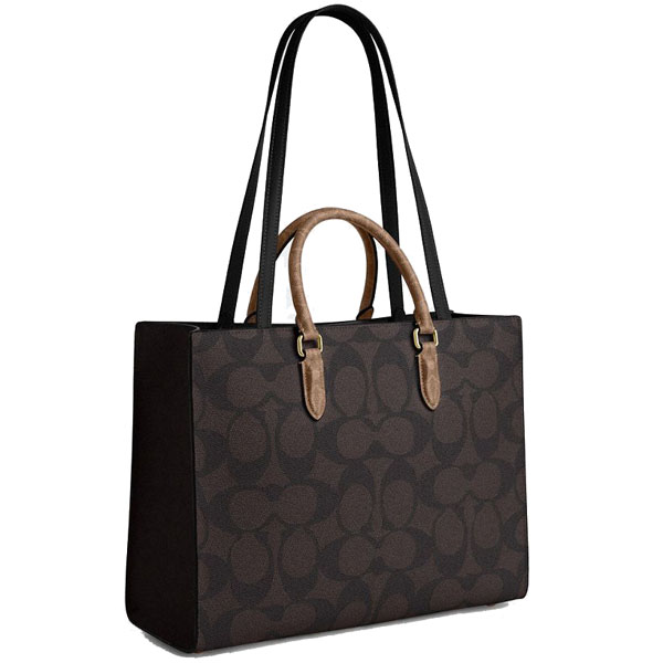 Coach Maggie Tote Bag In Blocked Signature Canvas Walnut Tan # CY677