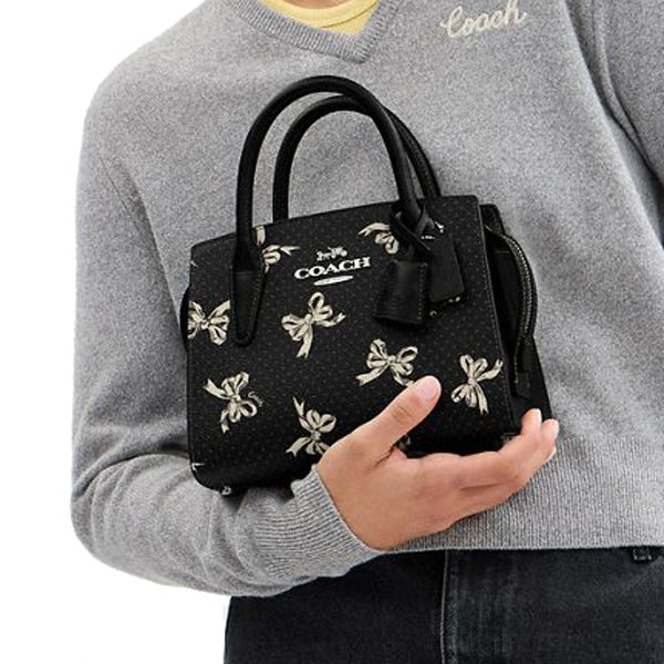 Coach Andrea Carryall Bag With Bow Print Silver Black Multi # CAA77