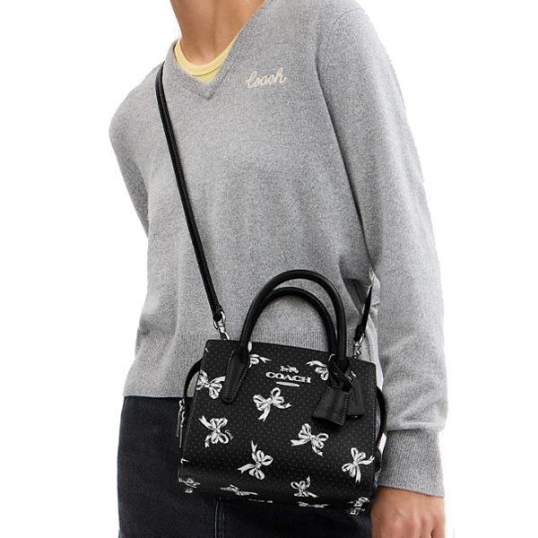 Coach Andrea Carryall Bag With Bow Print Silver Black Multi # CAA77