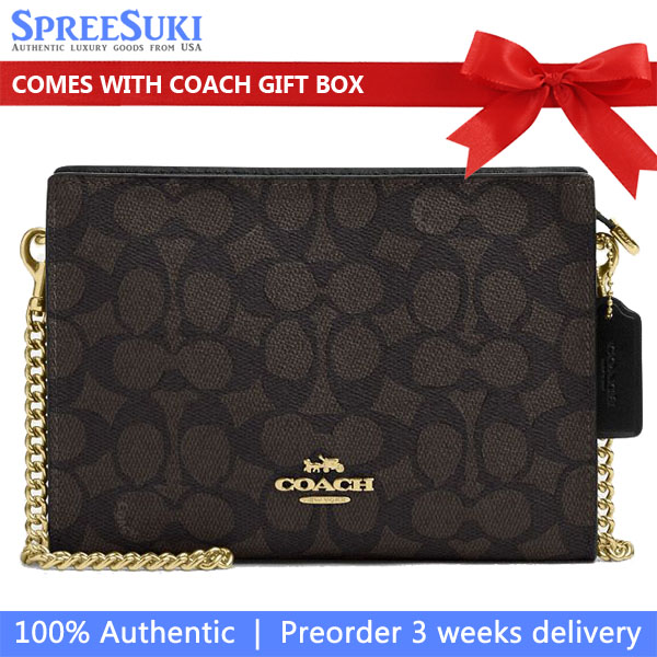 Coach Slim Crossbody Bag In Signature Canvas With Bow Print Walnut Black # CW204