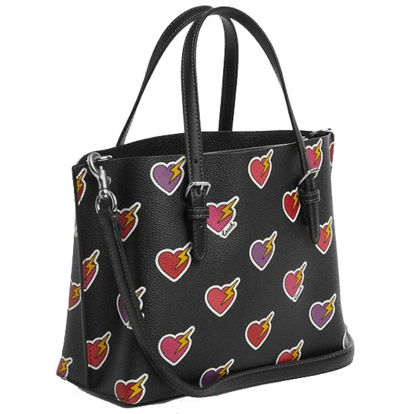 Coach Mollie Tote Bag 25 With Heart Bolt Print Silver Black Multi # CW435