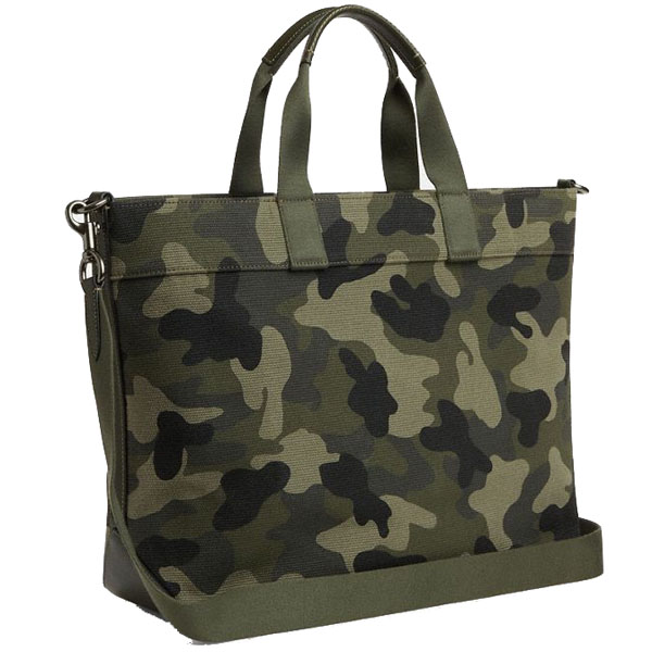 Coach Tote Bag 38 With Camo Print Gunmetal Green Multi # CY805