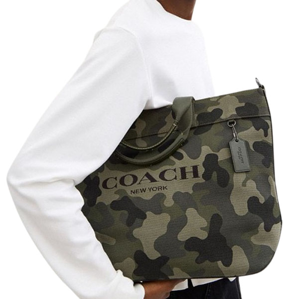 Coach Tote Bag 38 With Camo Print Gunmetal Green Multi # CY805