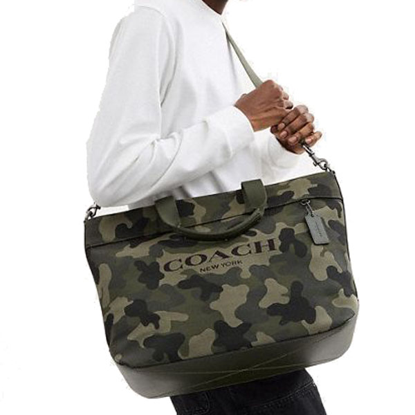 Coach Tote Bag 38 With Camo Print Gunmetal Green Multi # CY805