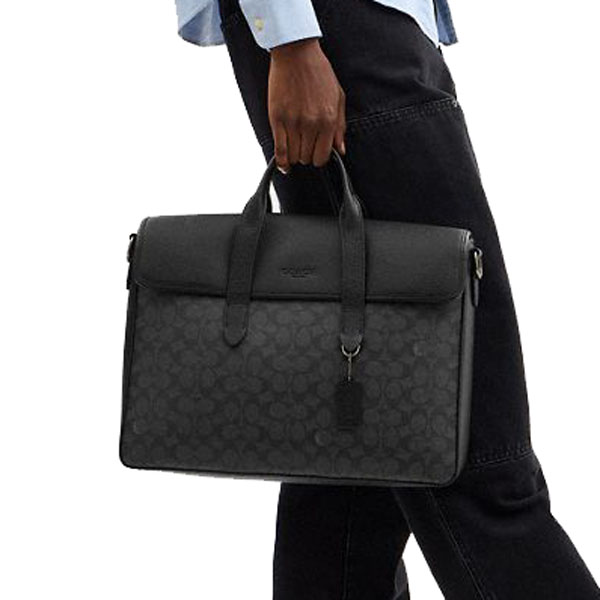 Coach Sullivan Portfolio Brief In Signature Canvas Gunmetal Charcoal Black # CZ402