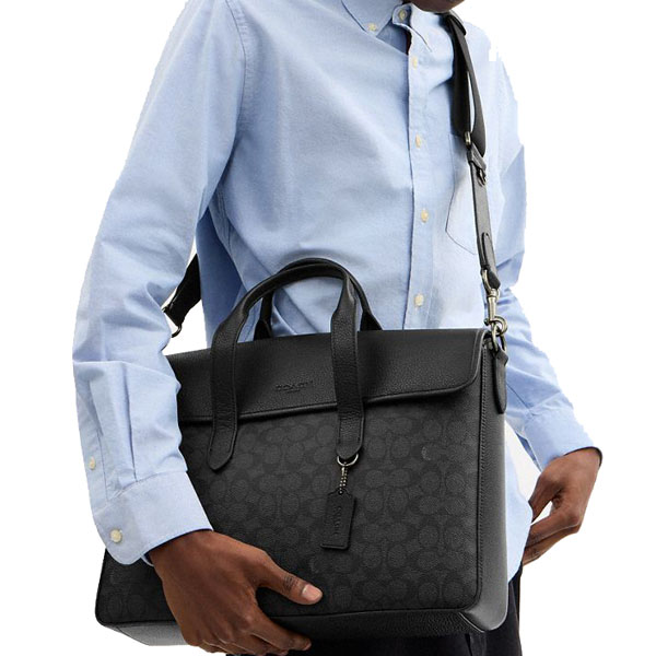 Coach Sullivan Portfolio Brief In Signature Canvas Gunmetal Charcoal Black # CZ402