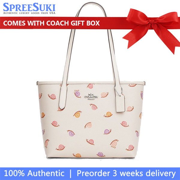 Coach Small City Tote With Snail Print Silver Chalk Multi # CV269