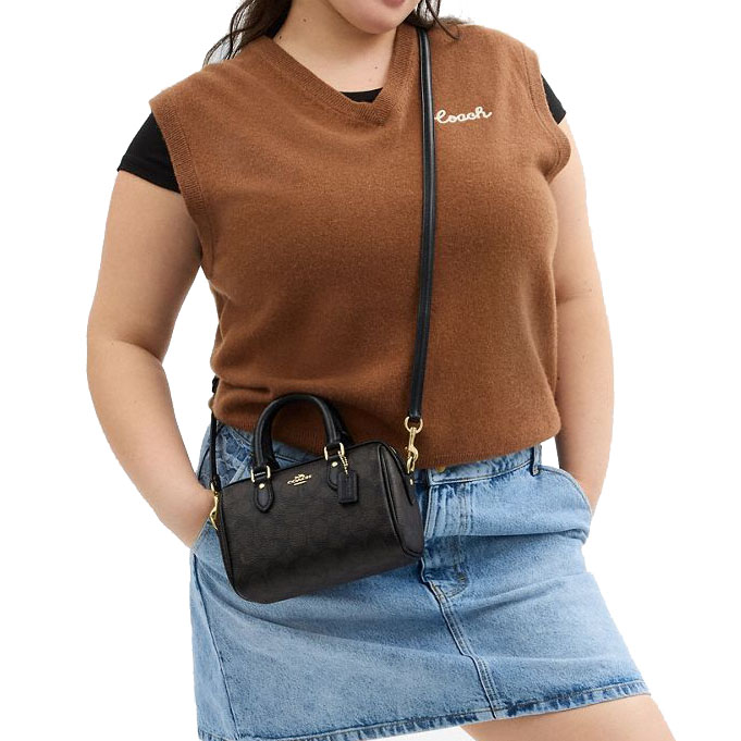 Coach Mini Rowan Crossbody Bag In Signature Canvas Walnut Black # CW329