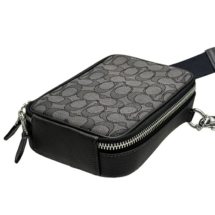 Coach Stanton Crossbody In Signature Jacquard Silver Charcoal Black # CH097