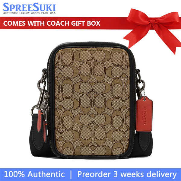 Coach Stanton Crossbody In Signature Jacquard Black Antique Nickel Khaki Black Multi # CH097