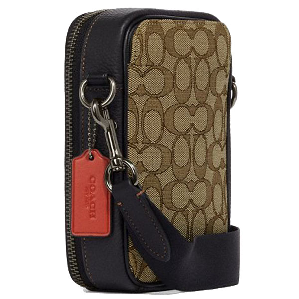 Coach Stanton Crossbody In Signature Jacquard Black Antique Nickel Khaki Black Multi # CH097