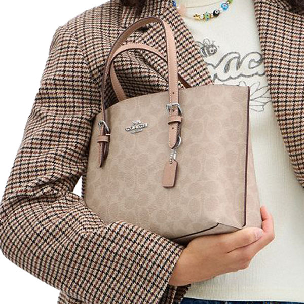 Coach Mollie Tote Bag 25 In Signature Canvas Silver Sand Taupe # CV965