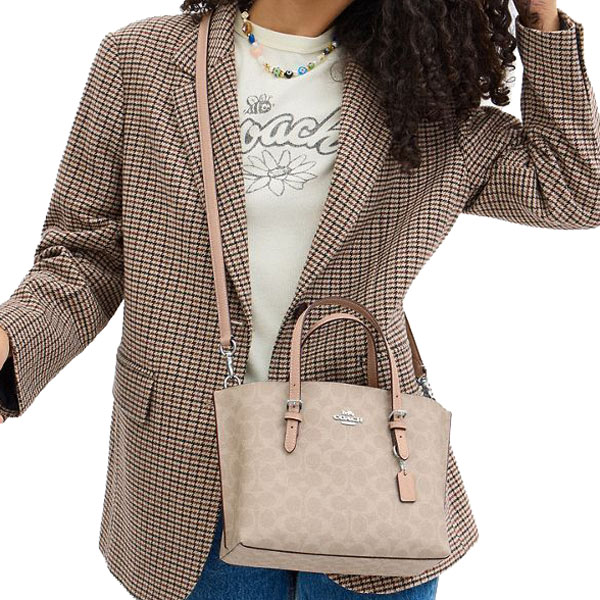 Coach Mollie Tote Bag 25 In Signature Canvas Silver Sand Taupe # CV965