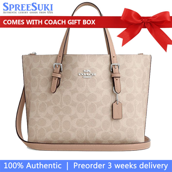 Coach Mollie Tote Bag 25 In Signature Canvas Silver Sand Taupe # CV965