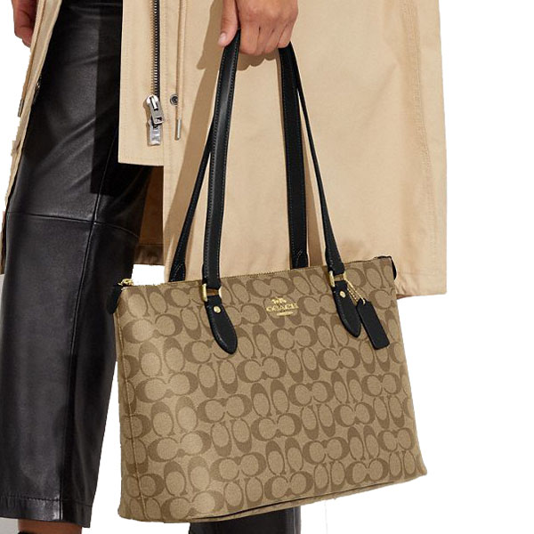 Coach Gallery Tote Bag In Signature Canvas Khaki Black # CH504