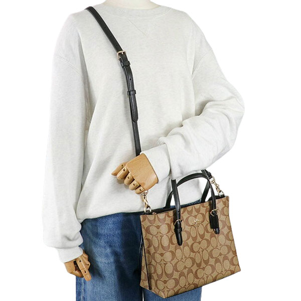 Coach Gallery Tote Bag In Signature Canvas Khaki Black # CH504