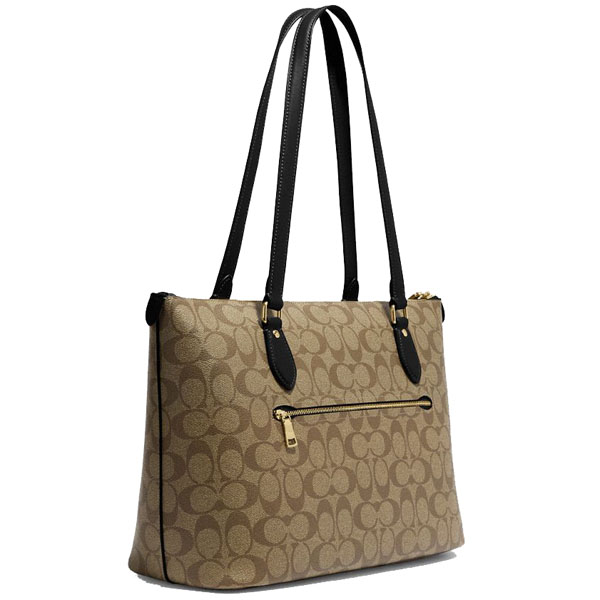 Coach Gallery Tote Bag In Signature Canvas Khaki Black # CH504