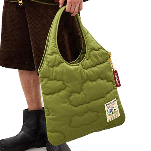 Coach Coachtopia Loop Flat Tote With Cloud Quilting Olive Green # CO668