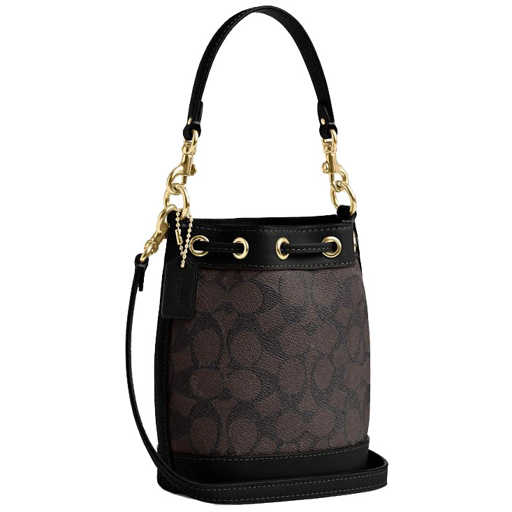 Coach Mini Bucket Bag In Signature Canvas Walnut Black # CW299