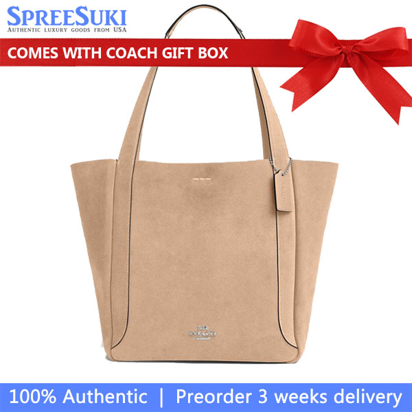 Coach Hadley Tote Bag In Suede Silver Light Taupe # CV998