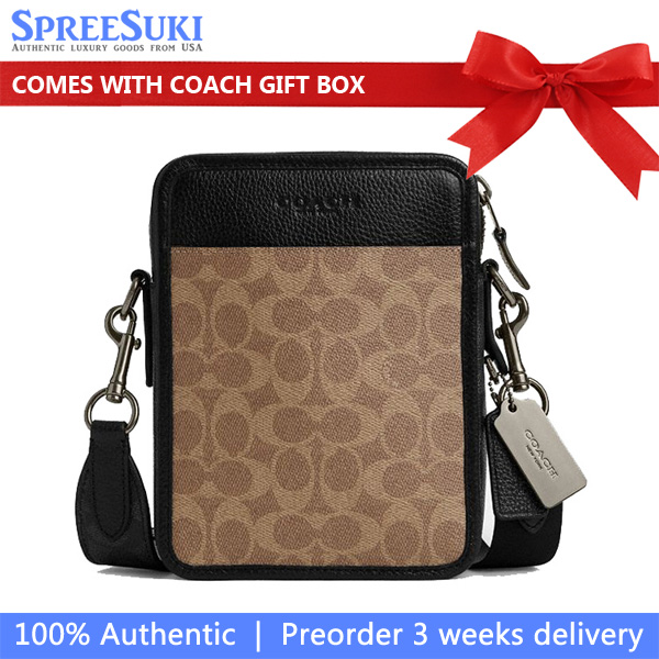 Coach Sullivan Crossbody In Blocked Signature Canvas Tan Charcoal Black # CW386