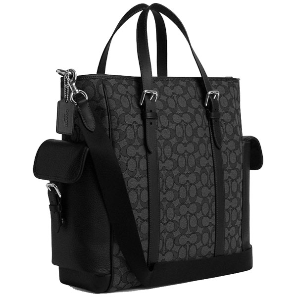 Coach Sprint Tote In Signature Jacquard Silver Charcoal Black # CR325