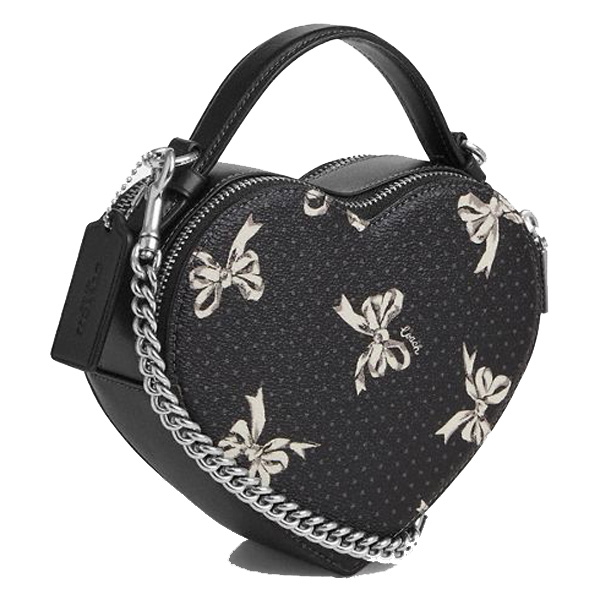 Coach Heart Crossbody Bag With Bow Print Silver Black Multi # CAA99