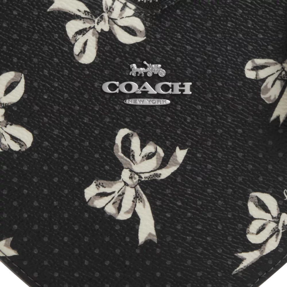 Coach Heart Crossbody Bag With Bow Print Silver Black Multi # CAA99