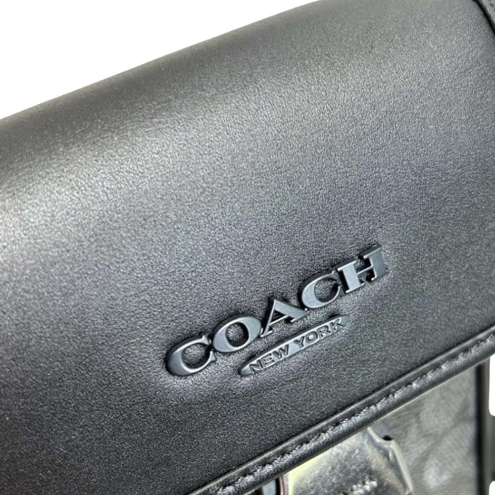 Coach Racer Phone Crossbody Bag In Signature Canvas Gunmetal Charcoal Black # CT885