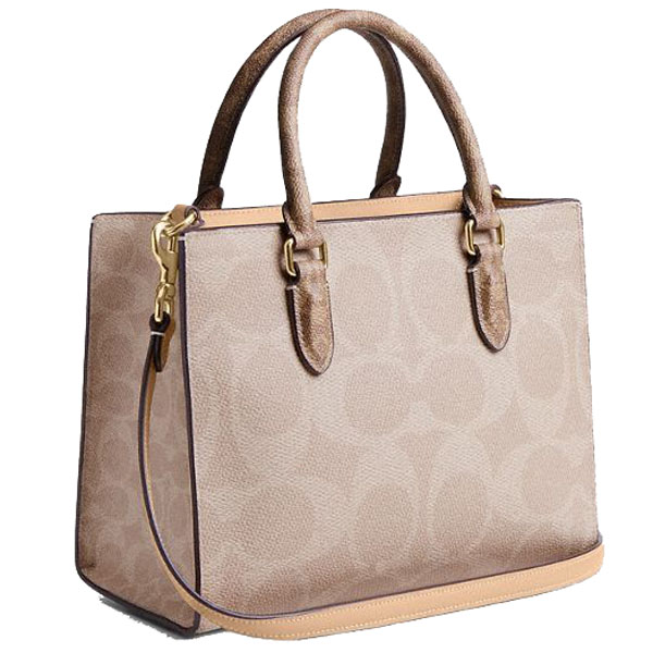 Coach Maggie Small Tote Bag In Blocked Signature Canvas Sand Tan # CY676