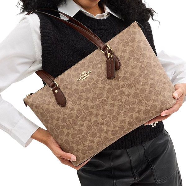 Coach Gallery Tote Bag In Signature Canvas Tan Brown # CW381