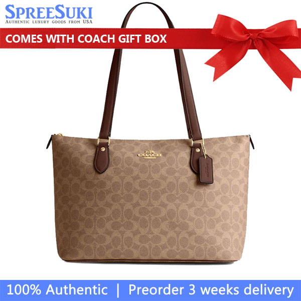 Coach Gallery Tote Bag In Signature Canvas Tan Brown # CW381