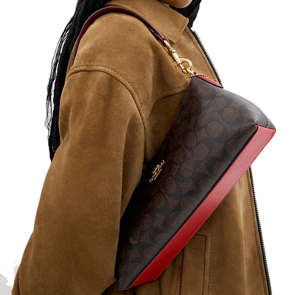 Coach Charlotte Shoulder Bag In Signature Canvas Walnut Bold Red # CX810